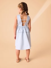 Laura Ashley Blue Scallop 100% Cotton Bow Dress - Image 5 of 7