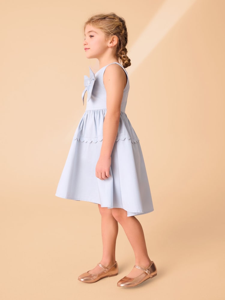 Laura Ashley Blue Scallop 100% Cotton Bow Dress - Image 6 of 7