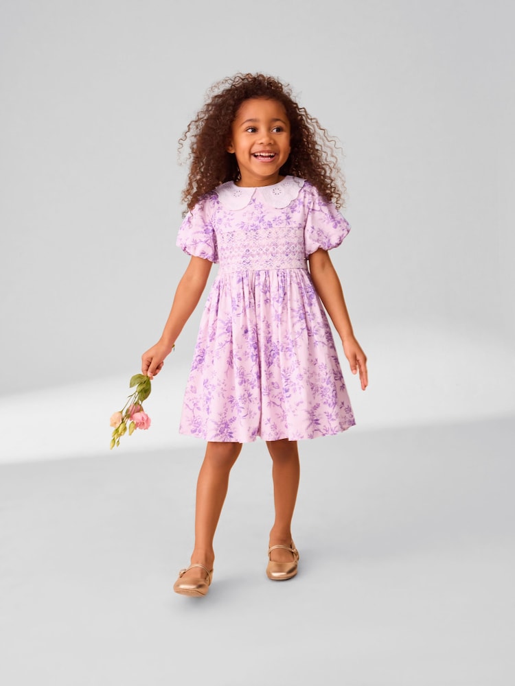 Laura Ashley Lilac Walled Garden Floral Print Cotton Prom Dress - Image 3 of 11