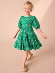 Laura Ashley Green Foscot Damask Floral Cotton Prom Dress - Image 1 of 8