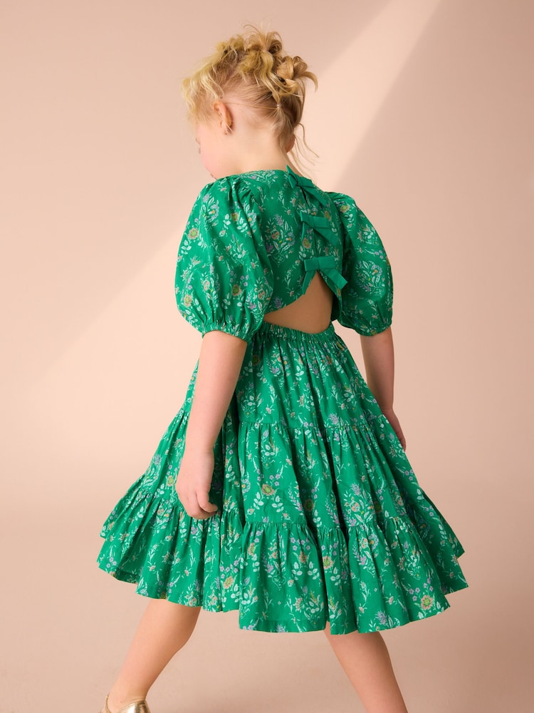 Laura Ashley Green Foscot Damask Floral Cotton Prom Dress - Image 2 of 8
