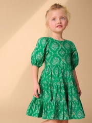 Laura Ashley Green Foscot Damask Floral Cotton Prom Dress - Image 3 of 8