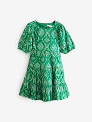 Laura Ashley Green Foscot Damask Floral Cotton Prom Dress - Image 5 of 8