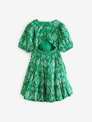 Laura Ashley Green Foscot Damask Floral Cotton Prom Dress - Image 6 of 8