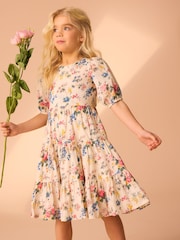 Laura Ashley Cream Vintage Foscot Damask Floral Cotton Prom Dress - Image 12 of 18