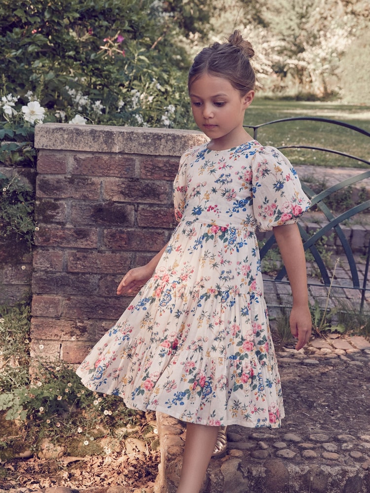 Cream Vintage - Laura Ashley Foscot damast katoenen galajurk met bloemen - Image 3 of 18