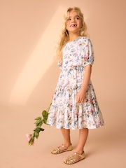Laura Ashley Cream Vintage Foscot Damask Floral Cotton Prom Dress - Image 9 of 18