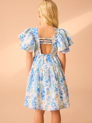 Laura Ashley Blue/Yellow Megan Floral Print Prom Dress - Image 2 of 6