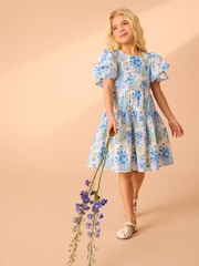 Laura Ashley Blue/Yellow Megan Floral Print Prom Dress - Image 3 of 6