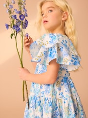 Laura Ashley Blue/Yellow Megan Floral Print Prom Dress - Image 5 of 6