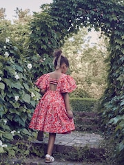 Laura Ashley Red Derwent Floral Print Prom Dress - Image 10 of 13
