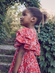 Laura Ashley Red Derwent Floral Print Prom Dress - Image 12 of 13