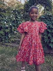 Laura Ashley Red Derwent Floral Print Prom Dress - Image 9 of 13