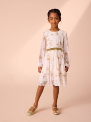 Laura Ashley Ecru Brindley Sprig Floral Print Mesh Tiered Dress - Image 1 of 5