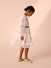 Laura Ashley Ecru Brindley Sprig Floral Print Mesh Tiered Dress - Image 3 of 5
