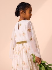 Laura Ashley Ecru Brindley Sprig Floral Print Mesh Tiered Dress - Image 5 of 5