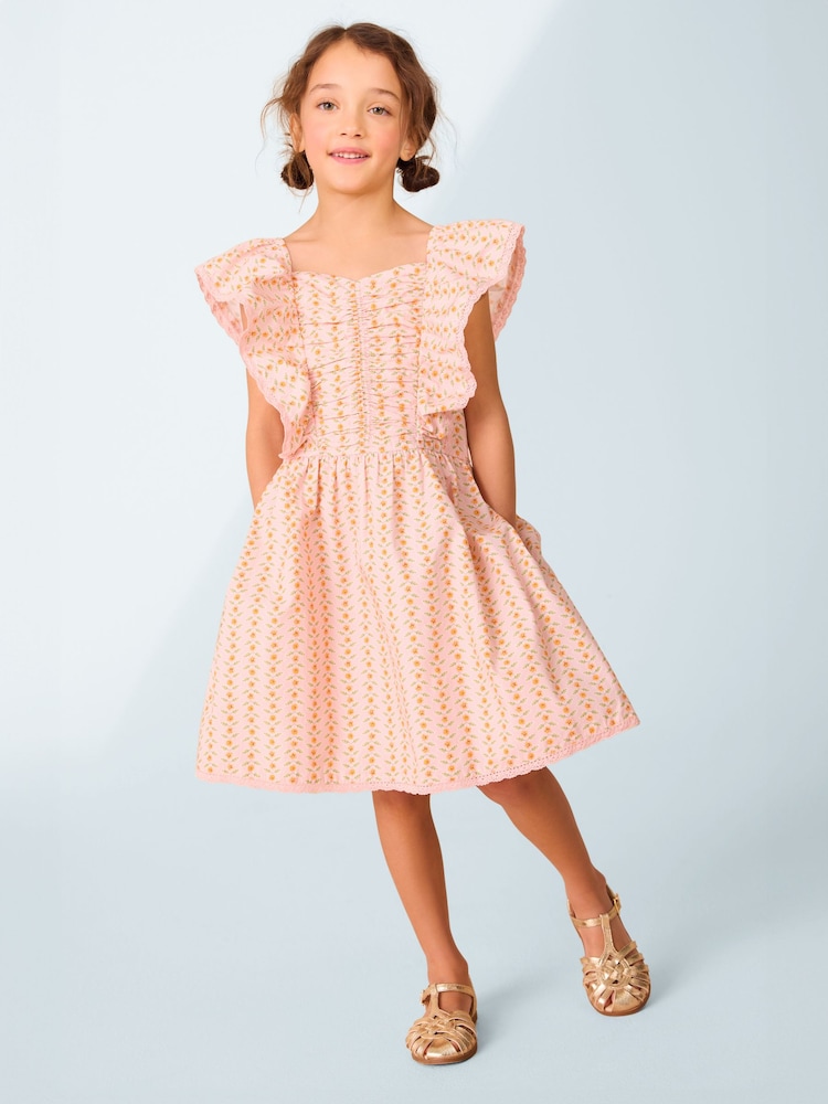 Laura Ashley Peach Pink Langford Leaves and Flowers Floral Cotton Ditsy Dress - Image 1 of 9