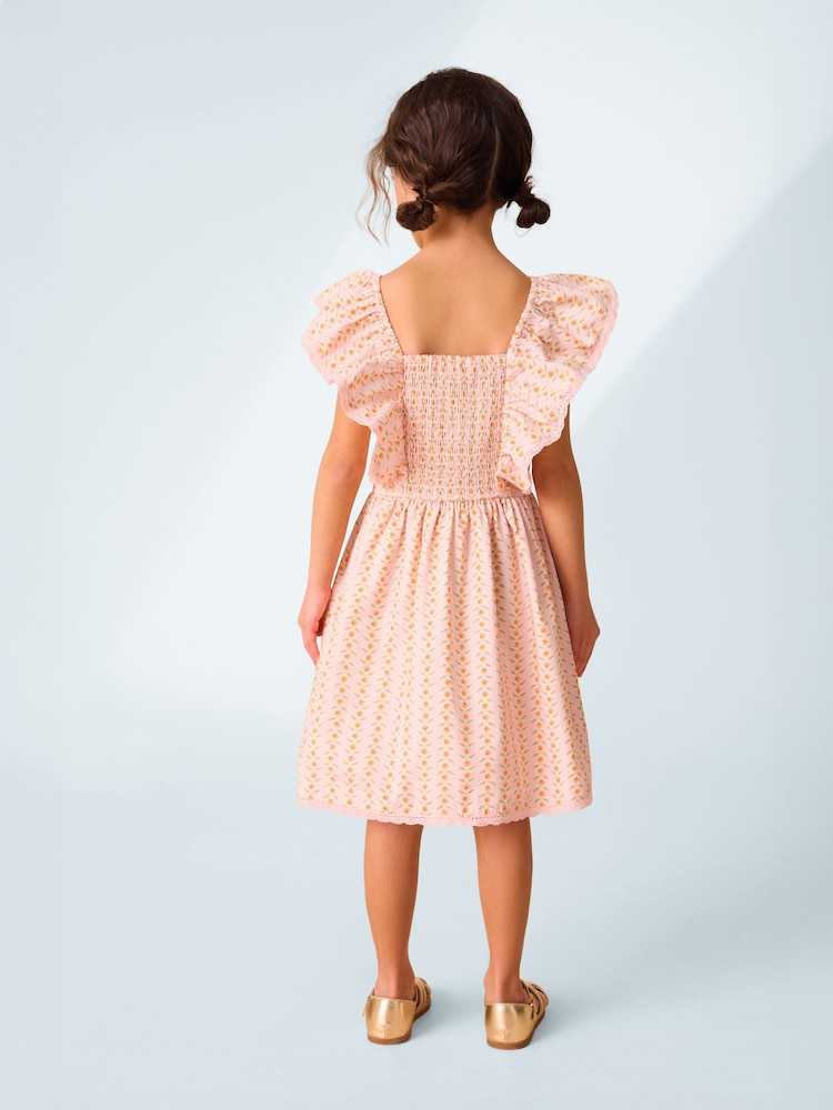 Laura Ashley Peach Pink Langford Leaves and Flowers Floral Cotton Ditsy Dress - Image 2 of 9