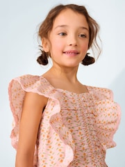 Laura Ashley Peach Pink Langford Leaves and Flowers Floral Cotton Ditsy Dress - Image 4 of 9