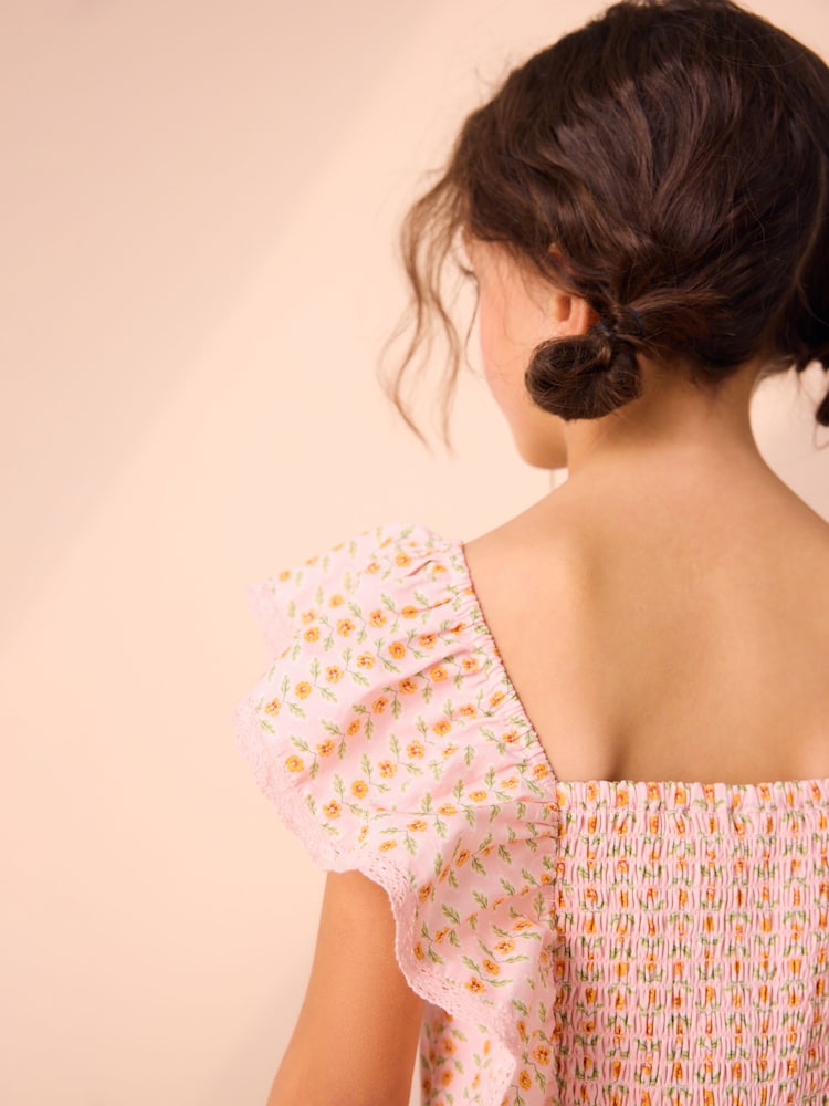 Laura Ashley Peach Pink Langford Leaves and Flowers Floral Cotton Ditsy Dress - Image 5 of 9