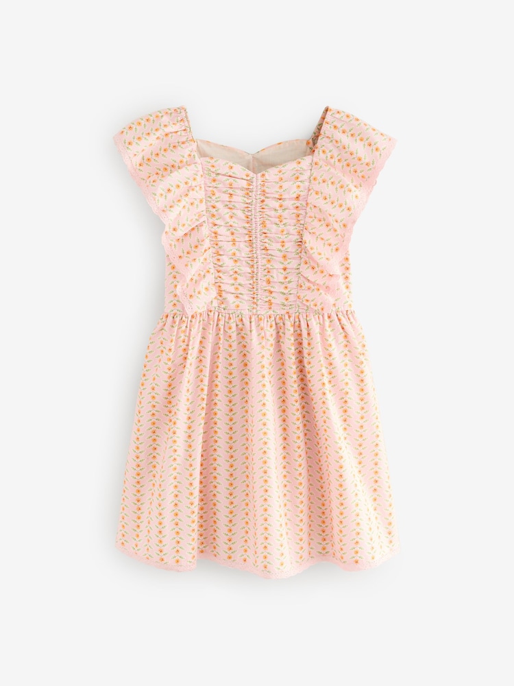 Laura Ashley Peach Pink Langford Leaves and Flowers Floral Cotton Ditsy Dress - Image 6 of 9