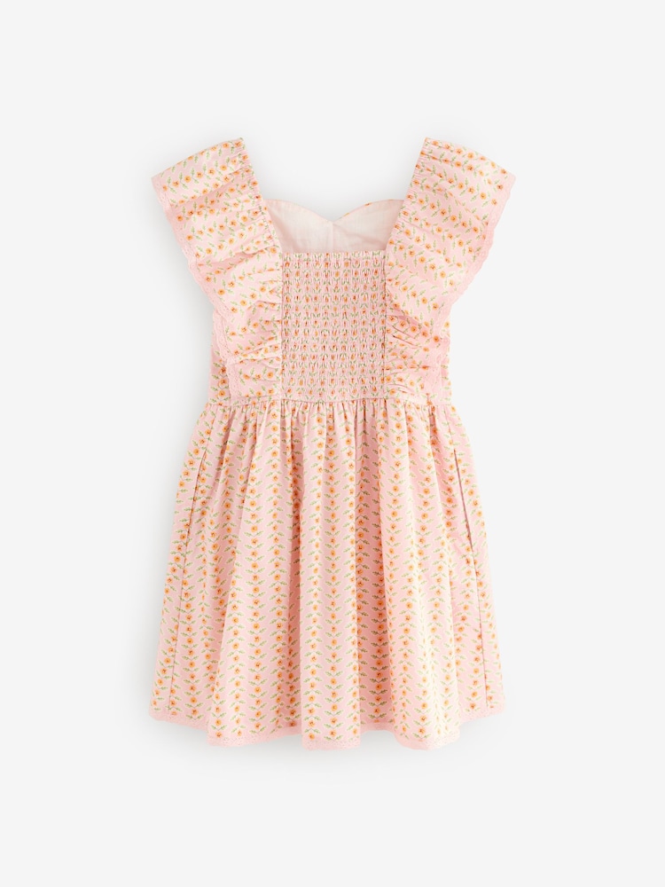 Laura Ashley Peach Pink Langford Leaves and Flowers Floral Cotton Ditsy Dress - Image 7 of 9