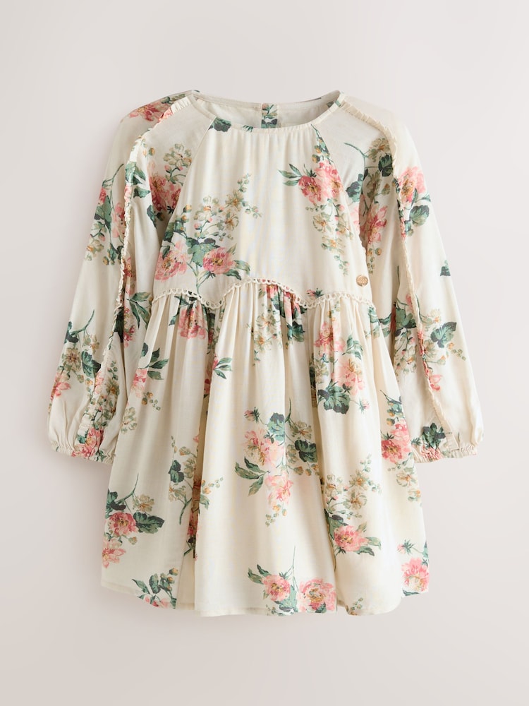 Laura Ashley Cream/Pink/Green Romilly Floral Print Viscose Dress - Image 1 of 5