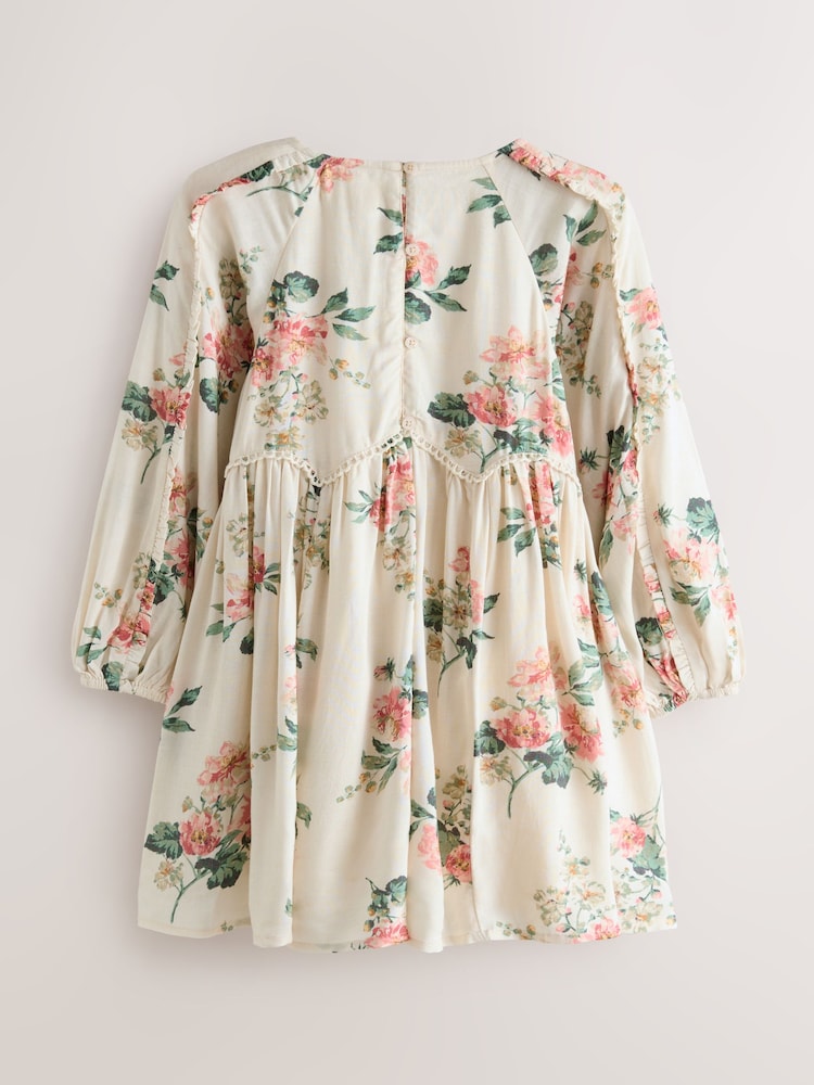 Laura Ashley Cream/Pink/Green Romilly Floral Print Viscose Dress - Image 2 of 5
