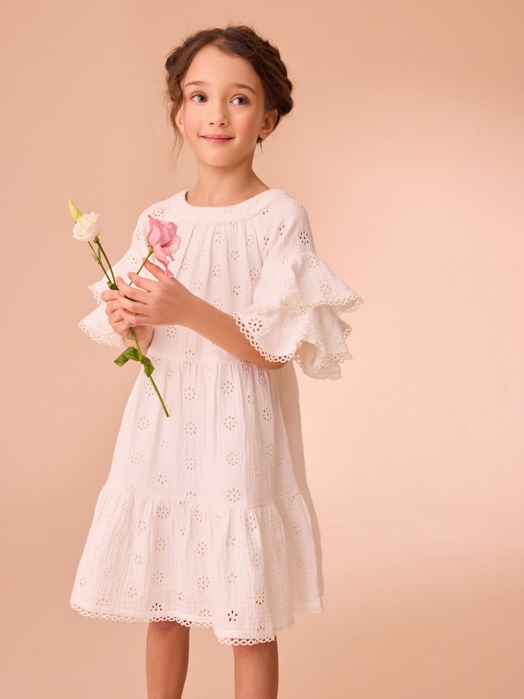 Laura Ashley White Broderie Floral 100% Cotton Dress - Image 1 of 12