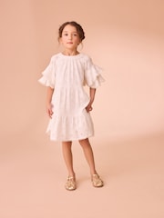 Laura Ashley White Broderie Floral 100% Cotton Dress - Image 3 of 12
