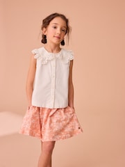 Laura Ashley Peach Pink Arlo Broderie Blouse and Floral Skirt Set - Image 3 of 10