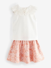 Laura Ashley Peach Pink Arlo Broderie Blouse and Floral Skirt Set - Image 8 of 10