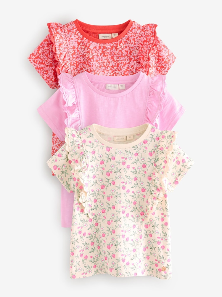 Laura Ashley Red/Pink Ric Rac Trim Short Sleeve 100% Cotton T-Shirts 3 Pack - Image 1 of 11
