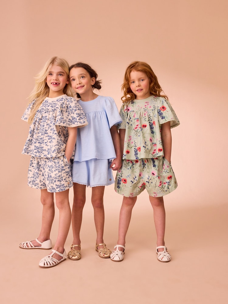 Laura Ashley Green/Blue Lace Trim Angel Sleeve 100% Cotton T-Shirts 3 Pack - Image 1 of 5