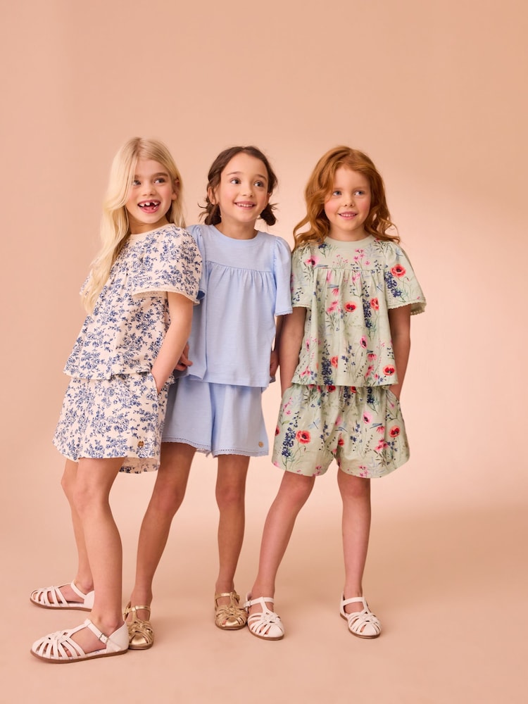 Laura Ashley Green/Blue 100% Cotton Jersey Shorts 3 Pack - Image 1 of 10