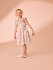 Laura Ashley Pink/Cream Strawberry Lace Trimmed Jersey 100% Cotton Dress - Image 3 of 5