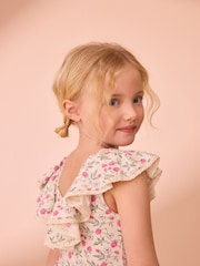 Laura Ashley Pink/Cream Strawberry Lace Trimmed Jersey 100% Cotton Dress - Image 5 of 5