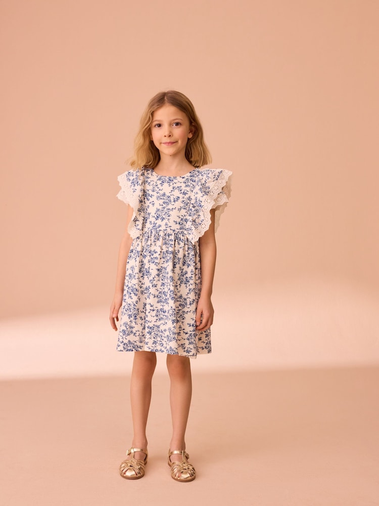 Laura Ashley Cream/Blue Arlo Broiderie Jersey 100% Cotton Dress - Image 1 of 6