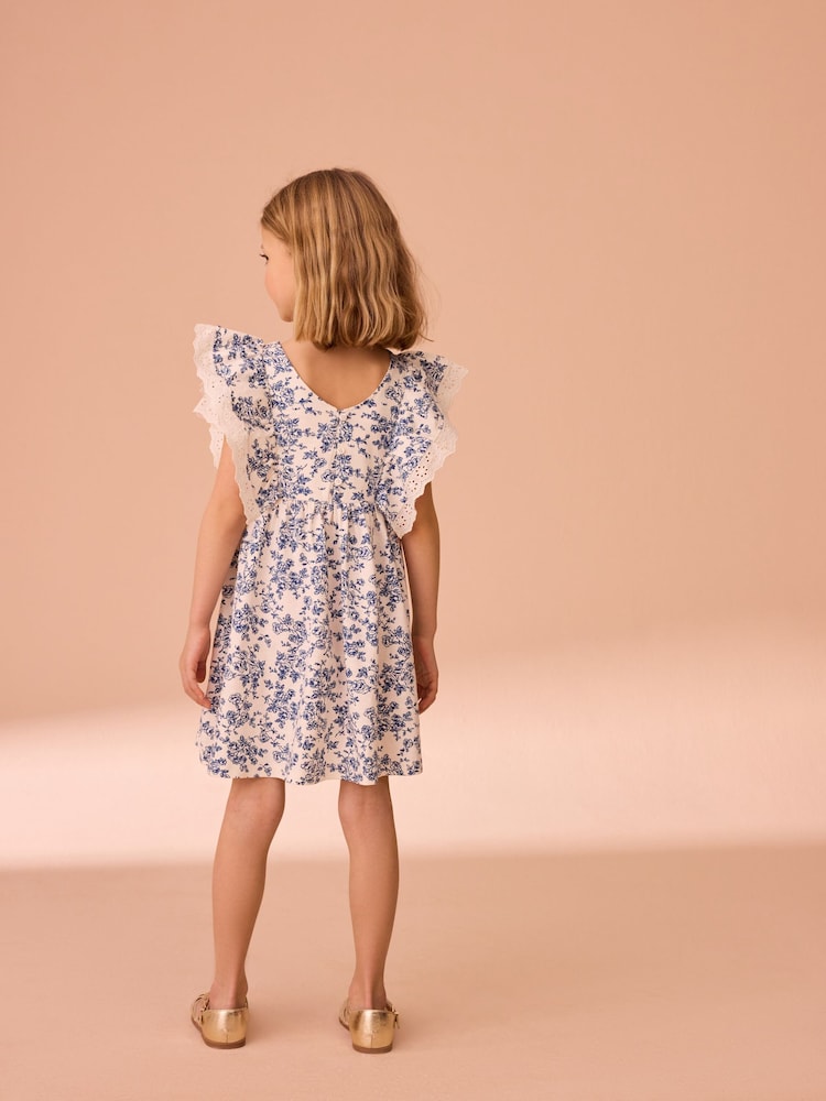 Laura Ashley Cream/Blue Arlo Broiderie Jersey 100% Cotton Dress - Image 2 of 6