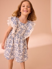 Laura Ashley Cream/Blue Arlo Broiderie Jersey 100% Cotton Dress - Image 4 of 6