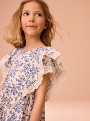 Laura Ashley Cream/Blue Arlo Broiderie Jersey 100% Cotton Dress - Image 5 of 6