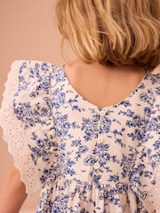 Laura Ashley Cream/Blue Arlo Broiderie Jersey 100% Cotton Dress - Image 6 of 6
