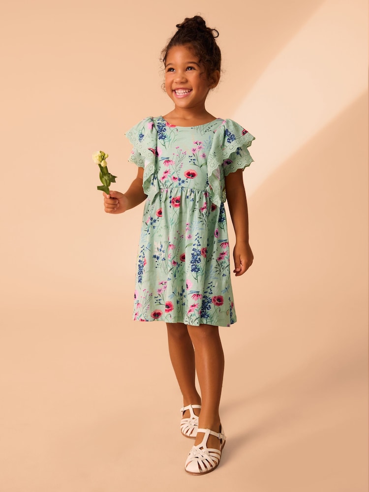 Laura Ashley Green/Blue Alford Meadows Broiderie Jersey 100% Cotton Dress - Image 1 of 8 Laura Ashley Green/Blue Alford Meadows Broiderie Jersey 100% Cotton Dress - Image 1 of 8