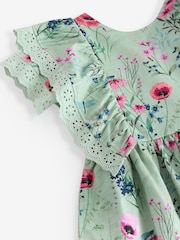 Laura Ashley Green/Blue Alford Meadows Broiderie Jersey 100% Cotton Dress - Image 12 of 12