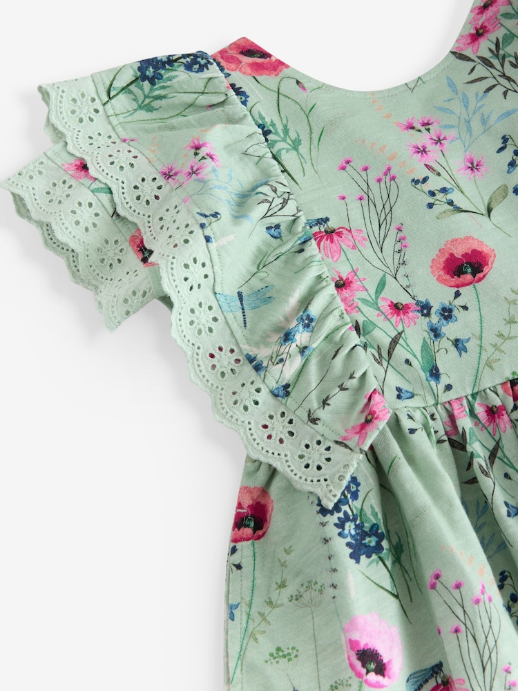 Laura Ashley Green/Blue Alford Meadows Broiderie Jersey 100% Cotton Dress - Image 12 of 12