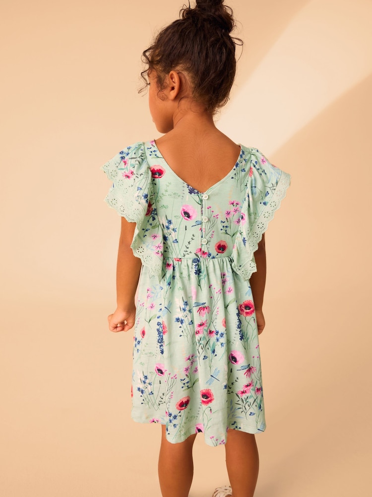Laura Ashley Green/Blue Alford Meadows Broiderie Jersey 100% Cotton Dress - Image 2 of 8 Laura Ashley Green/Blue Alford Meadows Broiderie Jersey 100% Cotton Dress - Image 2 of 8