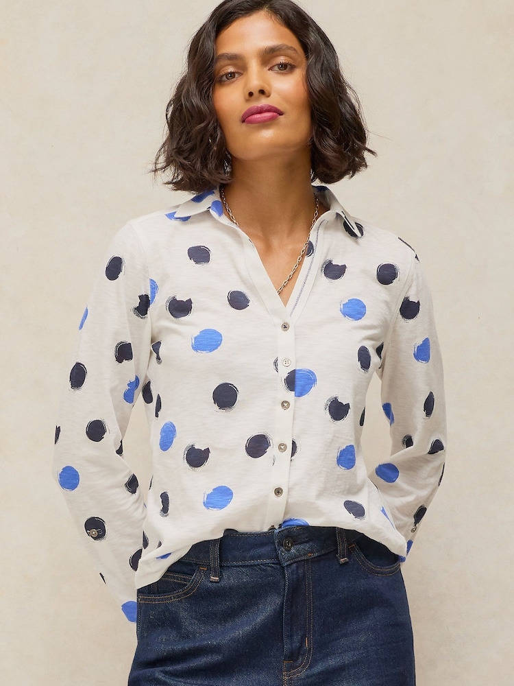 White Stuff White Polka Dot Annie Cotton Jersey Shirt - Image 1 of 6 White Stuff White Polka Dot Annie Cotton Jersey Shirt - Image 1 of 6
