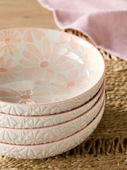Set of 4 Pink Flower Pasta Bowls - Image 2 of 3