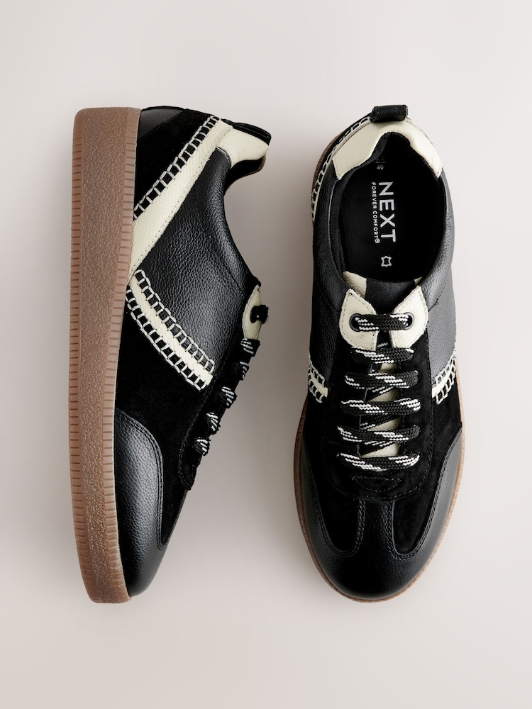 Black Forever Comfort® Leather Chunky Sole Lace-Up Trainers - Image 1 of 11