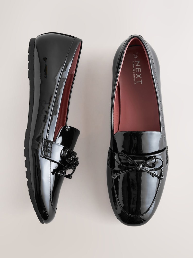 Black Forever Comfort® Round Toe Patent Bow Detail Loafer Ballet Shoes - Image 1 of 7